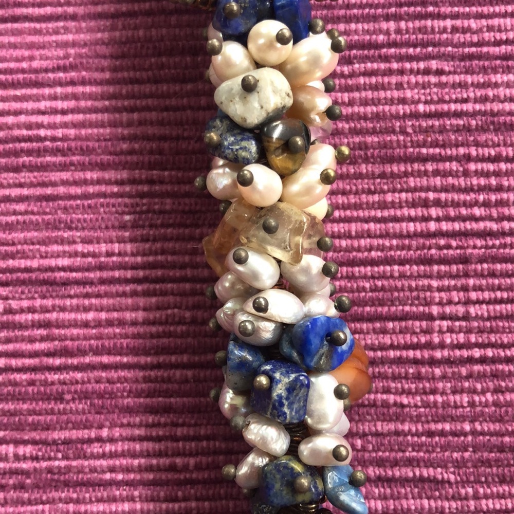 Necklace Chunky Stone & Freshwater Pearl NWOT - Picture 3 of 7